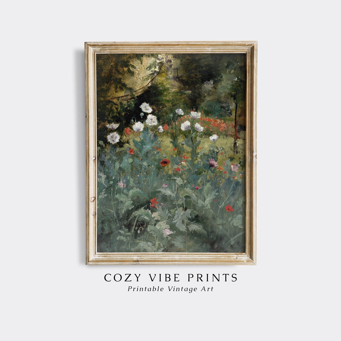 Bed Of Poppies Oil Painting Vintage Wall Art Moody Housewarming Flowers Print Cozy Antique Floral Home Decor