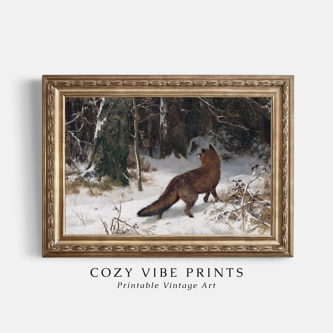 Vintage Red Fox In Snowy Winter Forest Antique Wildlife Art Poster - Image 2