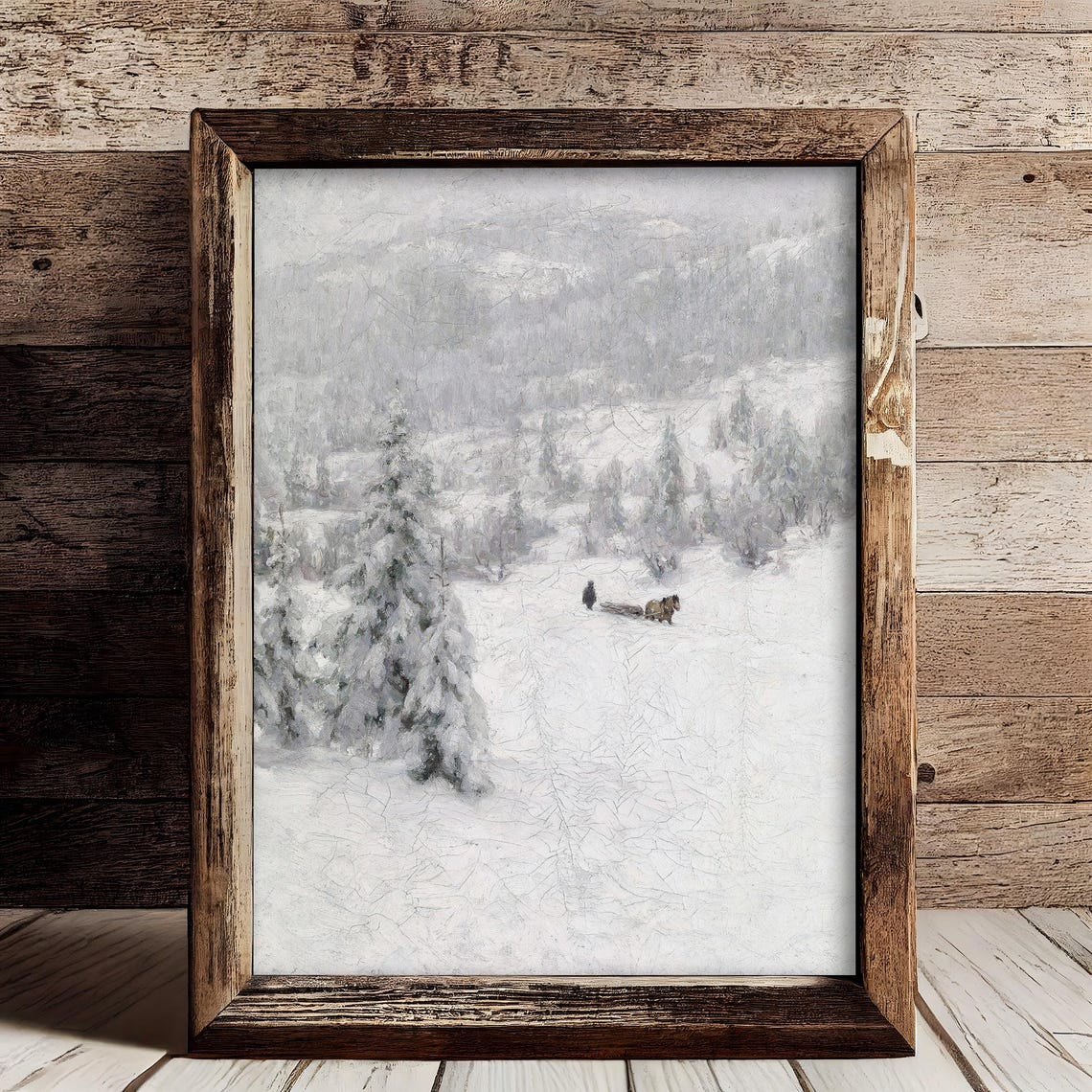 Vintage White Winter Landscape with Horse Drawn Sled Snow Scene Poster - Image 2