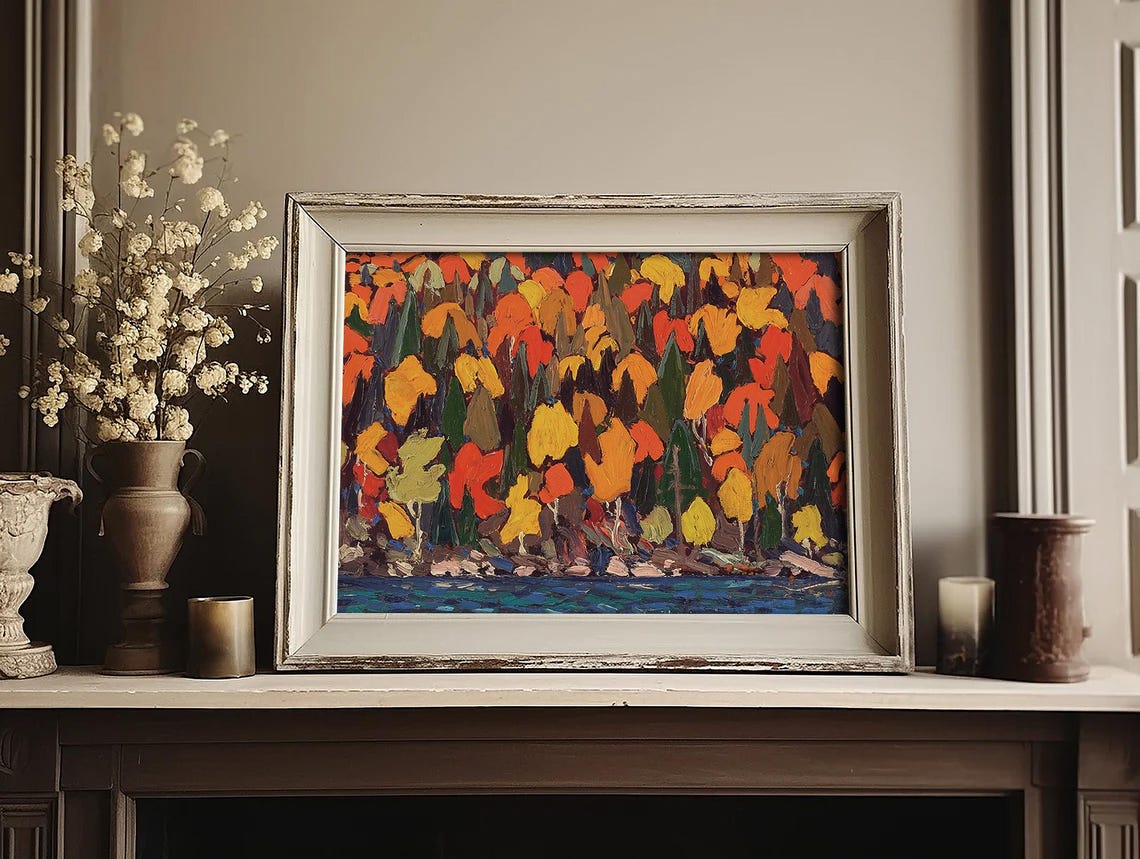 Colorful Autumn Forest Lake Expressionist Fall Foliage Art Poster - Image 2