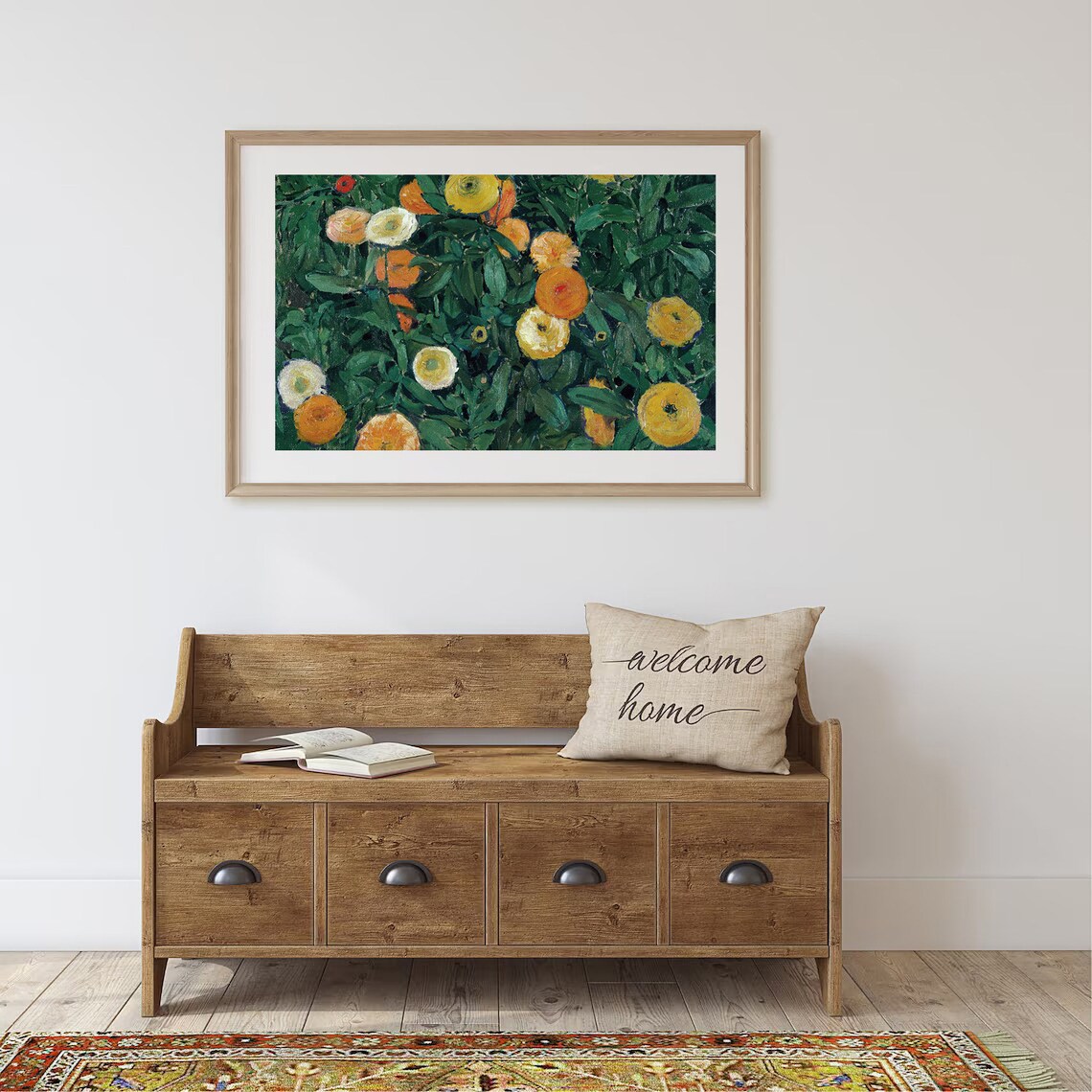 Vintage Marigold Flower Bed Bold Orange Blooms Oil Painting Poster - Image 4