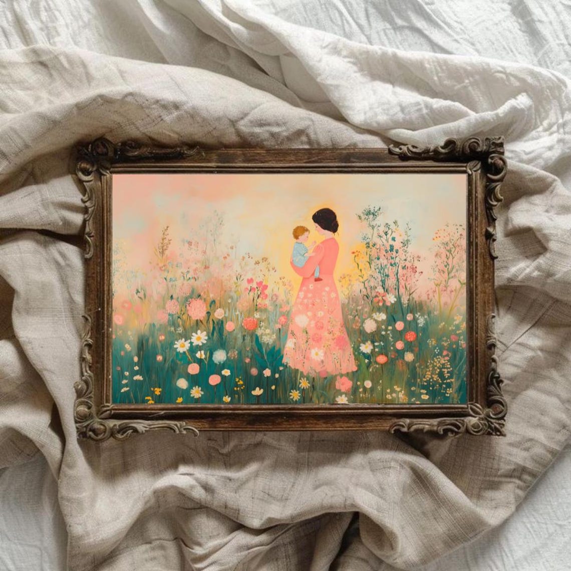Mother And Baby Wall Art Print Motherhood Art Floral Pastel Wall Art Trendy Nursery Art New Mum Poster Baby Shower Gift - Image 5