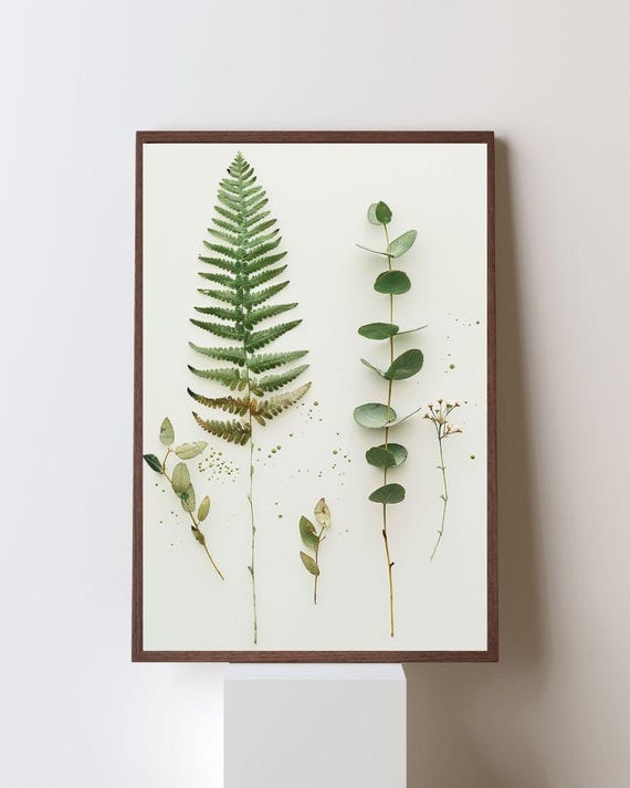 Botanical Wall Art Print Fern And Eucalyptus Minimal Neutral Decor Poster Unframed