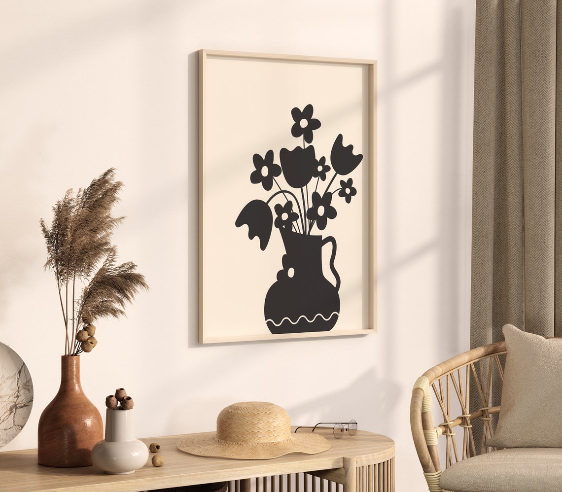 Bold Black Flower Vase Silhouette On Cream Modern Art Poster - Image 4