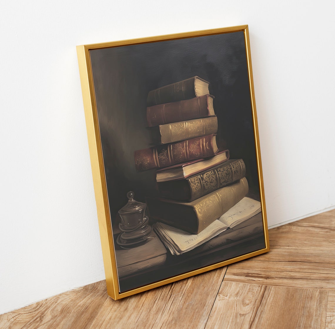 Antique Books Stack Dark Moody Vintage Library Oil Painting Poster - Image 4