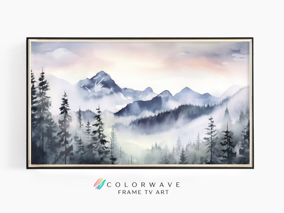 Blue Ridge Misty Mountains Pine Forest Watercolor Landscape Poster - Image 4