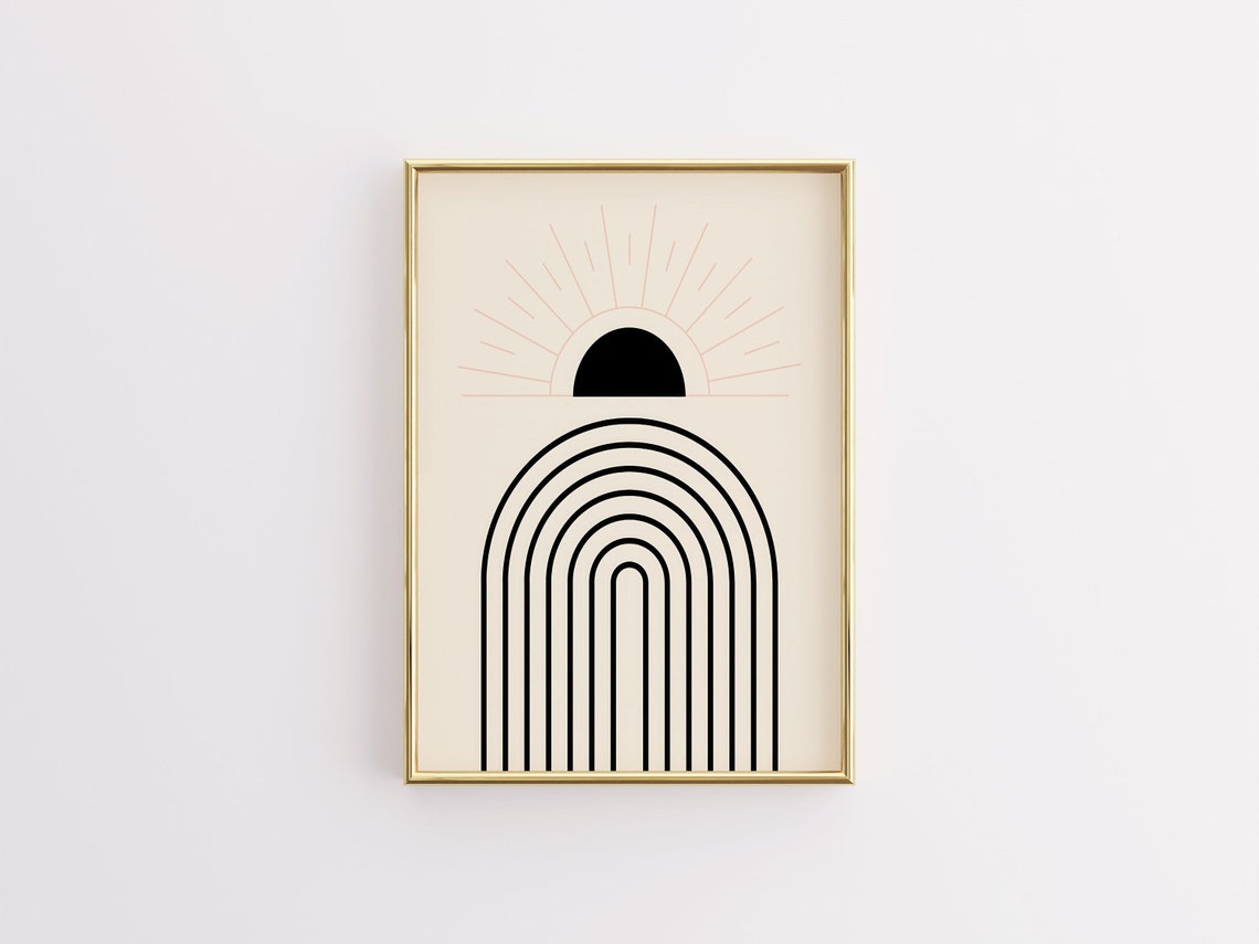 Geometric Sunrise Black Arches Minimalist Cream Modern Art Poster