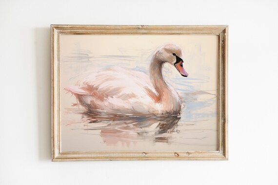 Mute Swan Pastel Lake Vintage Nursery Wildlife Watercolor Art Poster