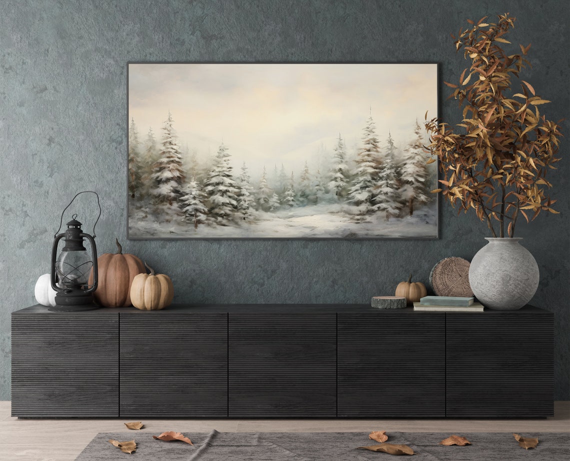 Snowy Evergreen Forest in Soft Winter Morning Light Art Poster - Image 2