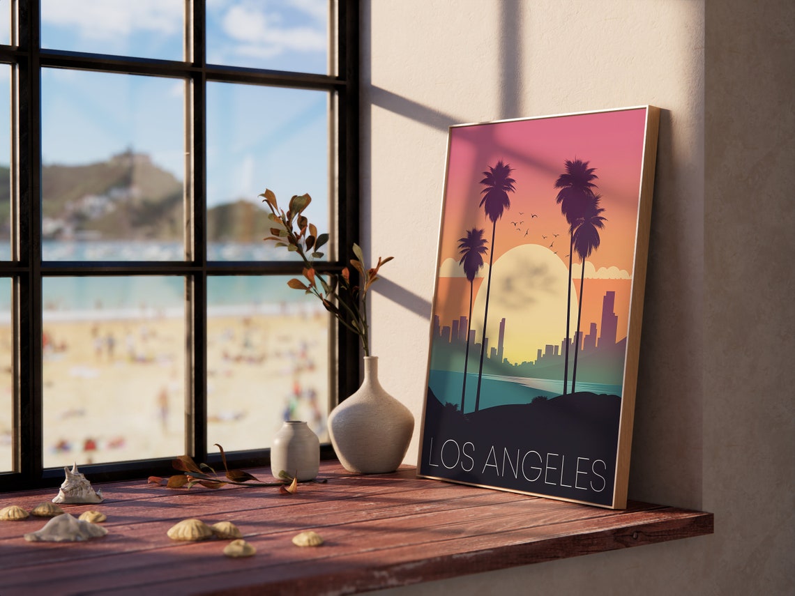 Los Angeles California Sunset Palms Ocean Skyline Travel Poster - Image 3