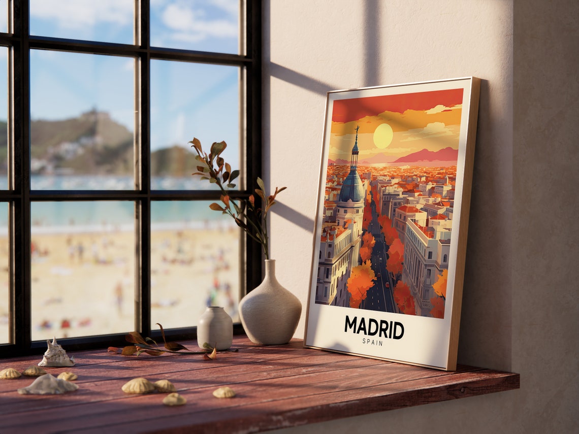 Madrid Spain Sunset Boulevard Retro Cityscape Colorful Travel Poster - Image 4