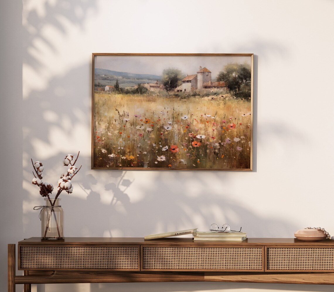 Wildflower Meadow Farmhouse Countryside Vintage Landscape Art Poster - Image 3