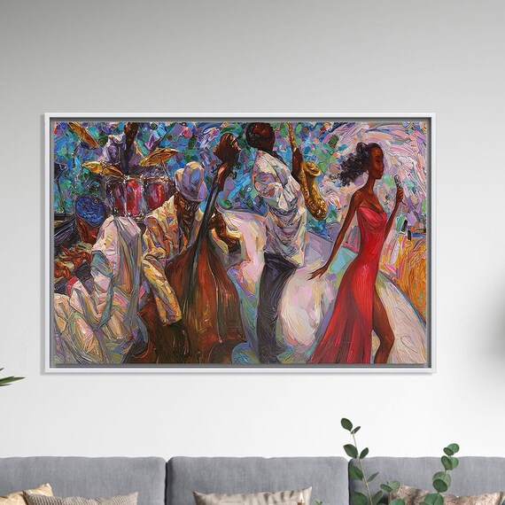 African Jazz Band Live Painting Singer Saxophone Music Decor Poster
