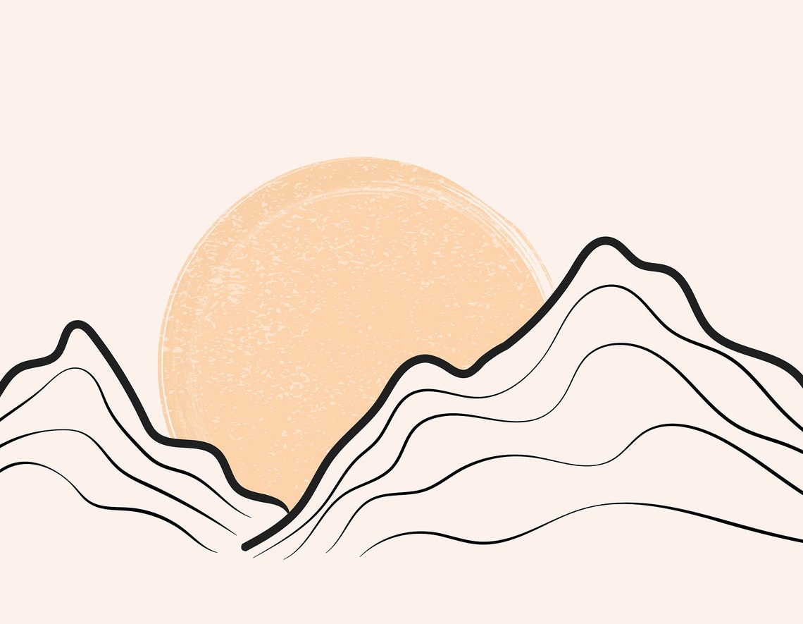 Mountain And Sun Art Print Minimalist Line Landscape Drawing Wall - Image 2
