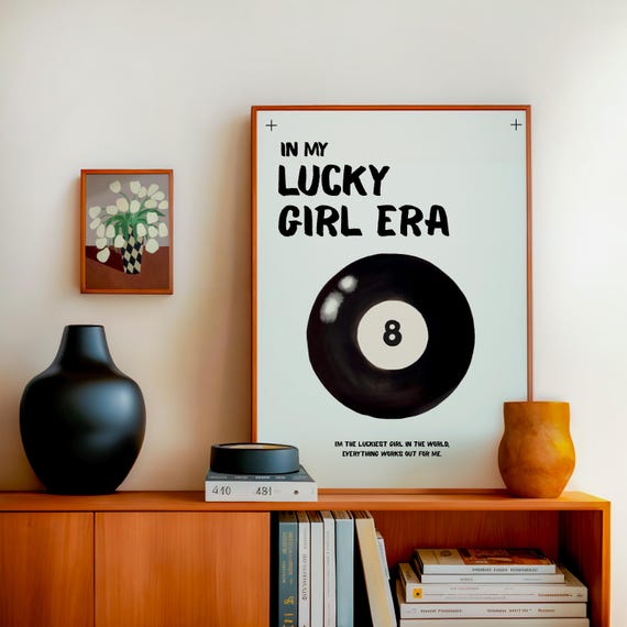 Vintage 8 Pool Ball Print Retro Handdrawn Girly Wall Art Trendy Bar Cart Poster Lucky Girl For Apartment