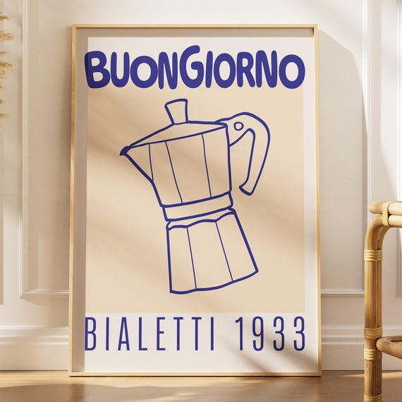 Bialetti Moka Pot Poster Coffee Gift For Lover Friend Husband Mother Vintage Kitchen Wall Art Decor