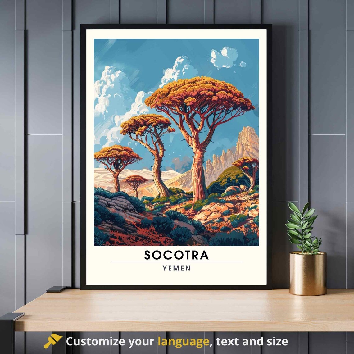 Socotra Yemen Dragon Blood Trees Rocky Plateau Desert Art Poster