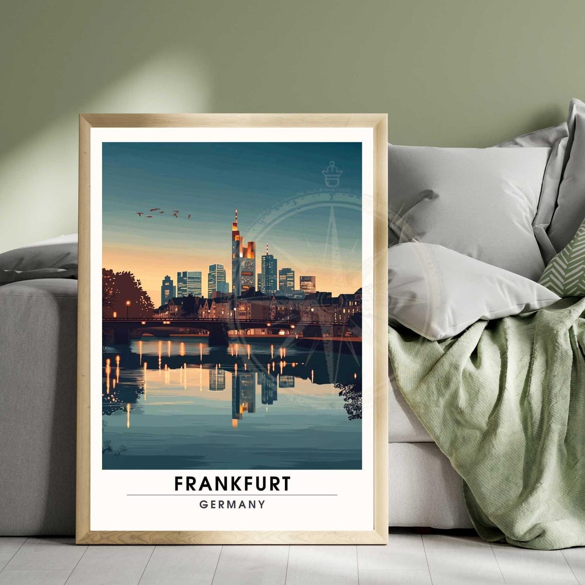 Frankfurt Skyline Sunset River Reflection Germany Travel Poster - Image 3