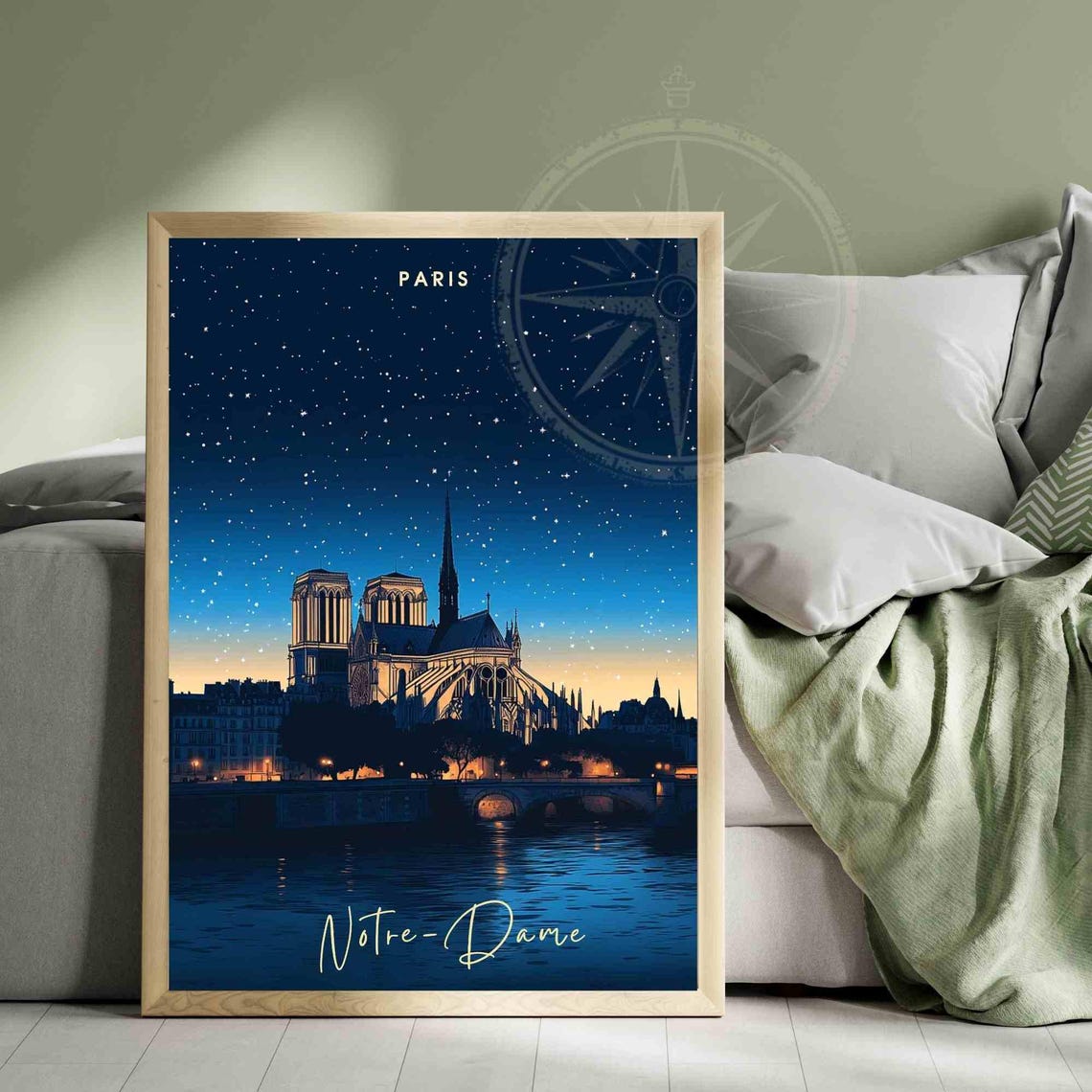 Paris Notre-Dame Script Starry Night Cathedral Riverside Poster - Image 3