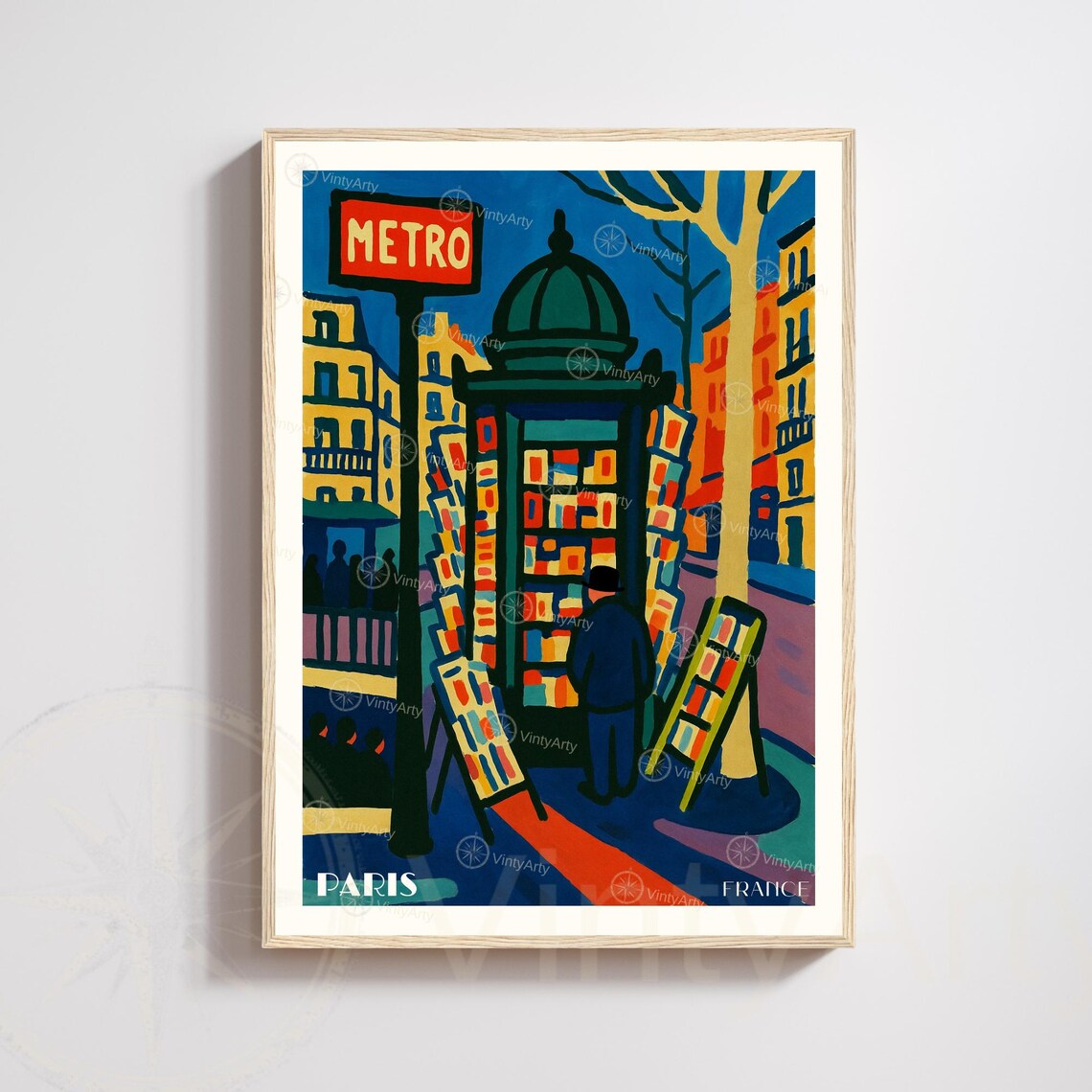 Paris France Metro Kiosk Bookstall Bold Colorful Street Art Poster