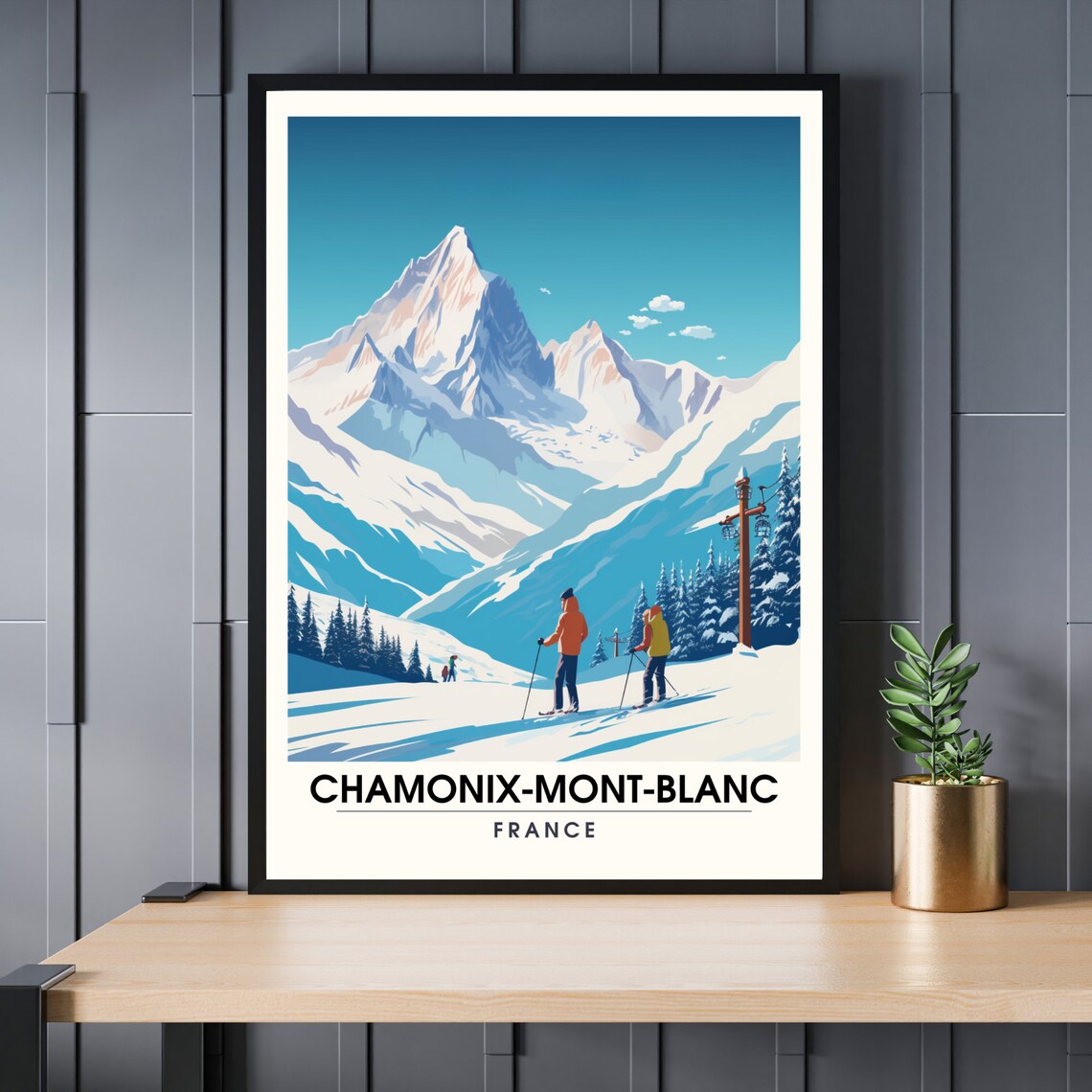 Chamonix Mont Blanc France Winter Ski Slopes Alpine Travel Poster