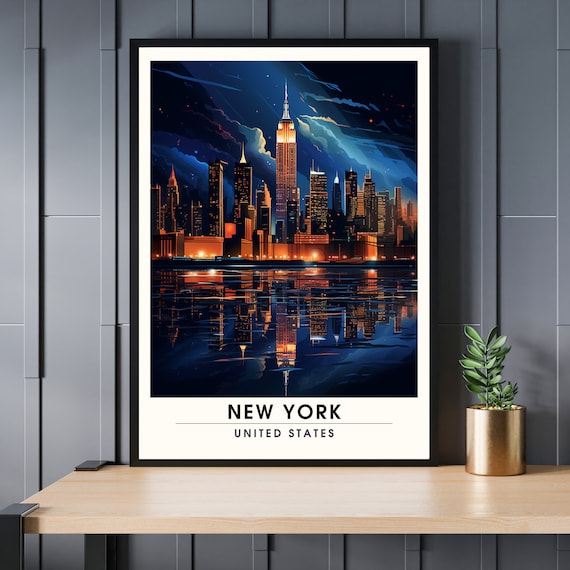 New York United States Night Skyline Empire State Travel Poster