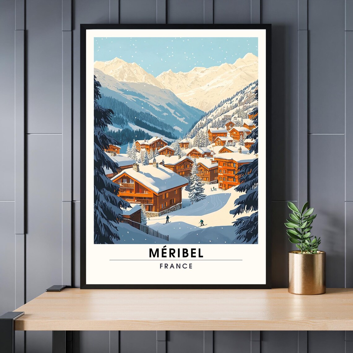 Meribel France Ski Village Vintage Travel Poster Alpine Winter Wall Decor
