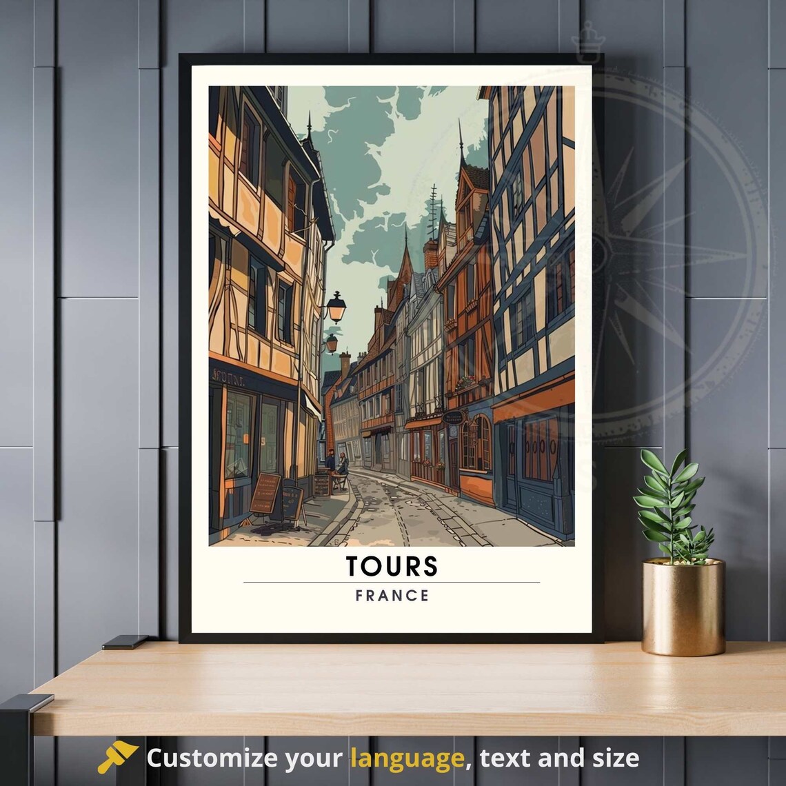 Tours France Medieval Old Town Timbered Street Historic Travel Poster