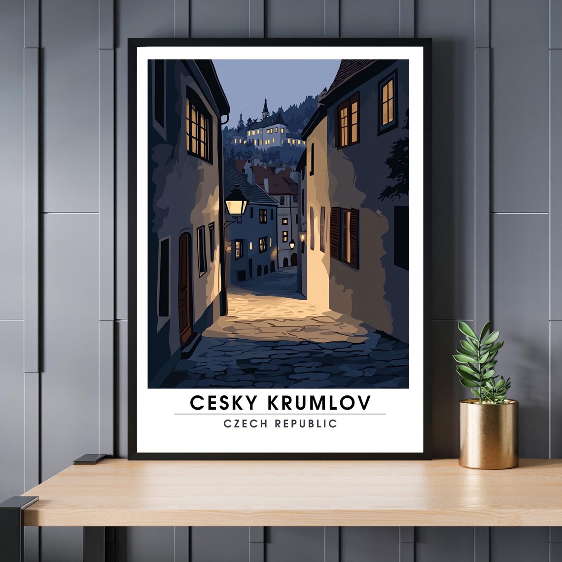 Cesky Krumlov Czech Republic Night Street Old Town Travel Poster