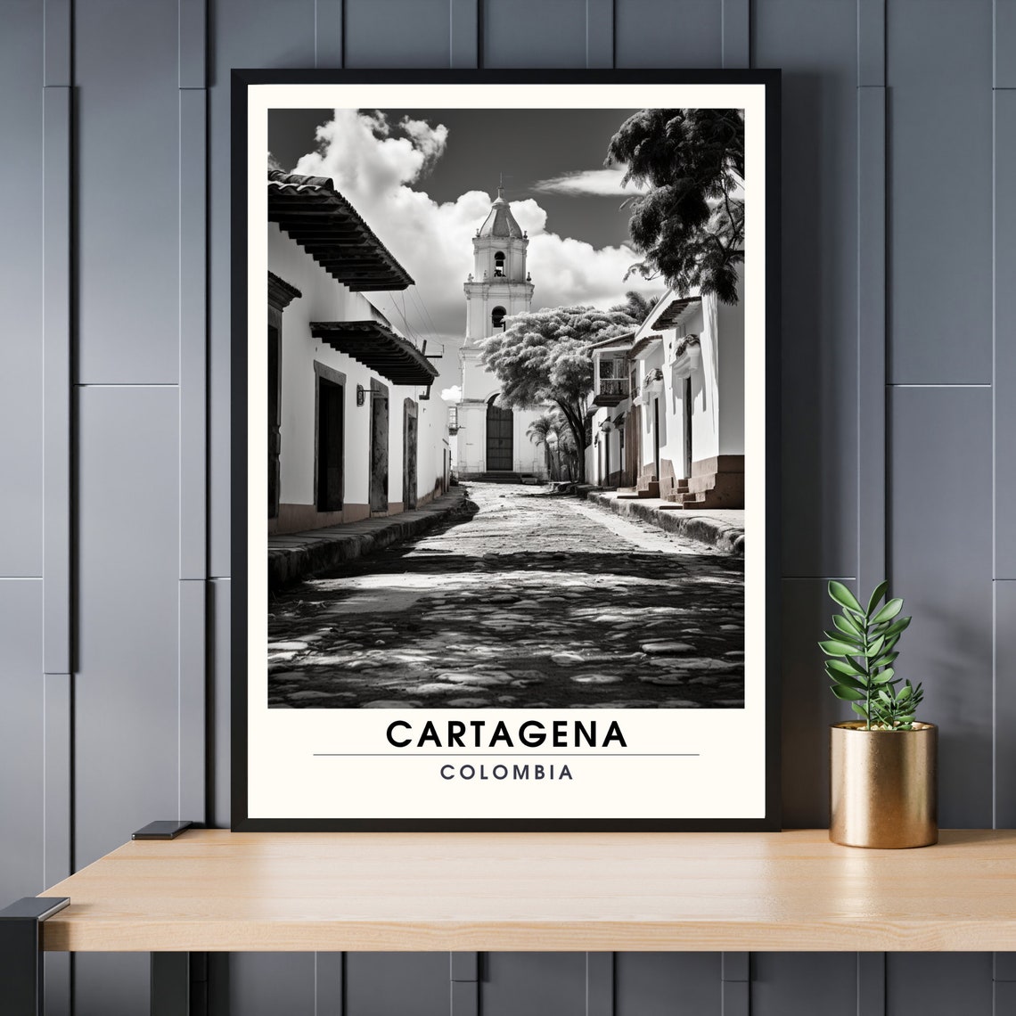 Cartagena Colombia Poster Travel Black And White