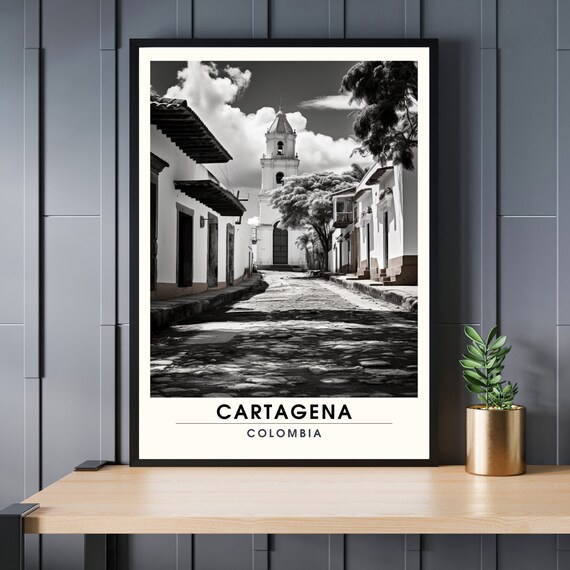Cartagena Colombia Old Town Street Black White Photography Travel Poster