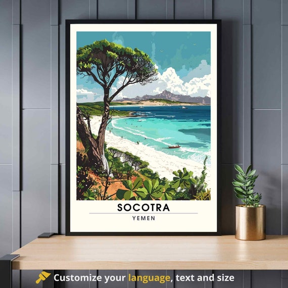 Socotra Yemen Dragon Blood Tree White Sand Beach Travel Poster