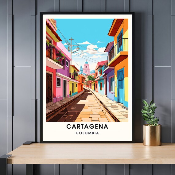 Cartagena Colombia Colorful Colonial Street Old Town Travel Poster