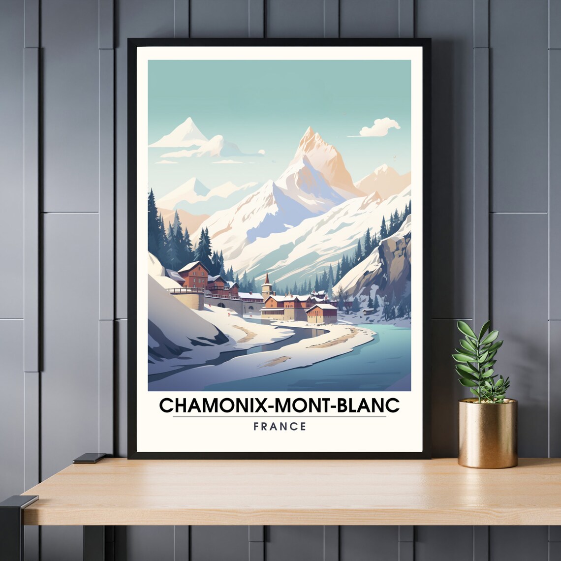 Chamonix Mont Blanc Snowy Alpine Village Vintage Travel Poster