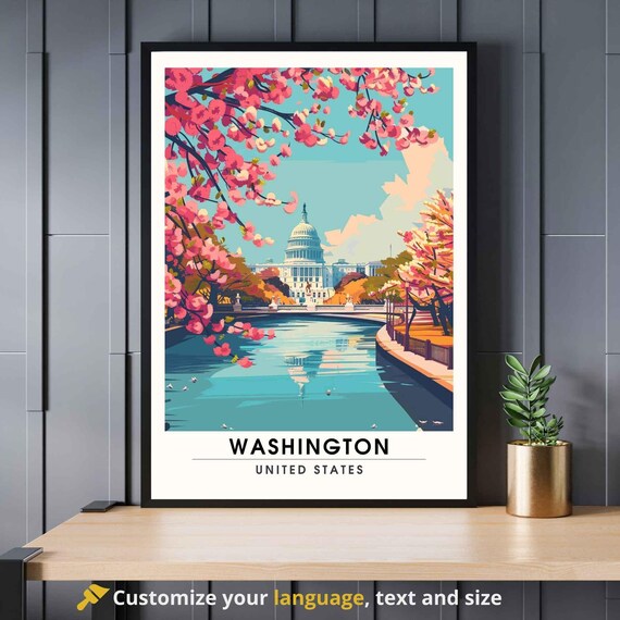 Washington Capitol Cherry Blossom Travel Poster United States Art Decor
