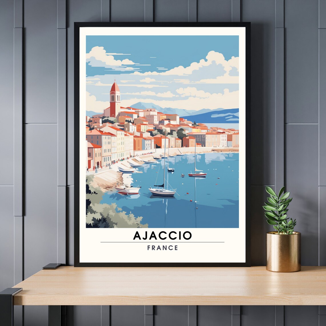 Ajaccio France Harbor Sailboats Mediterranean Vintage Travel Poster