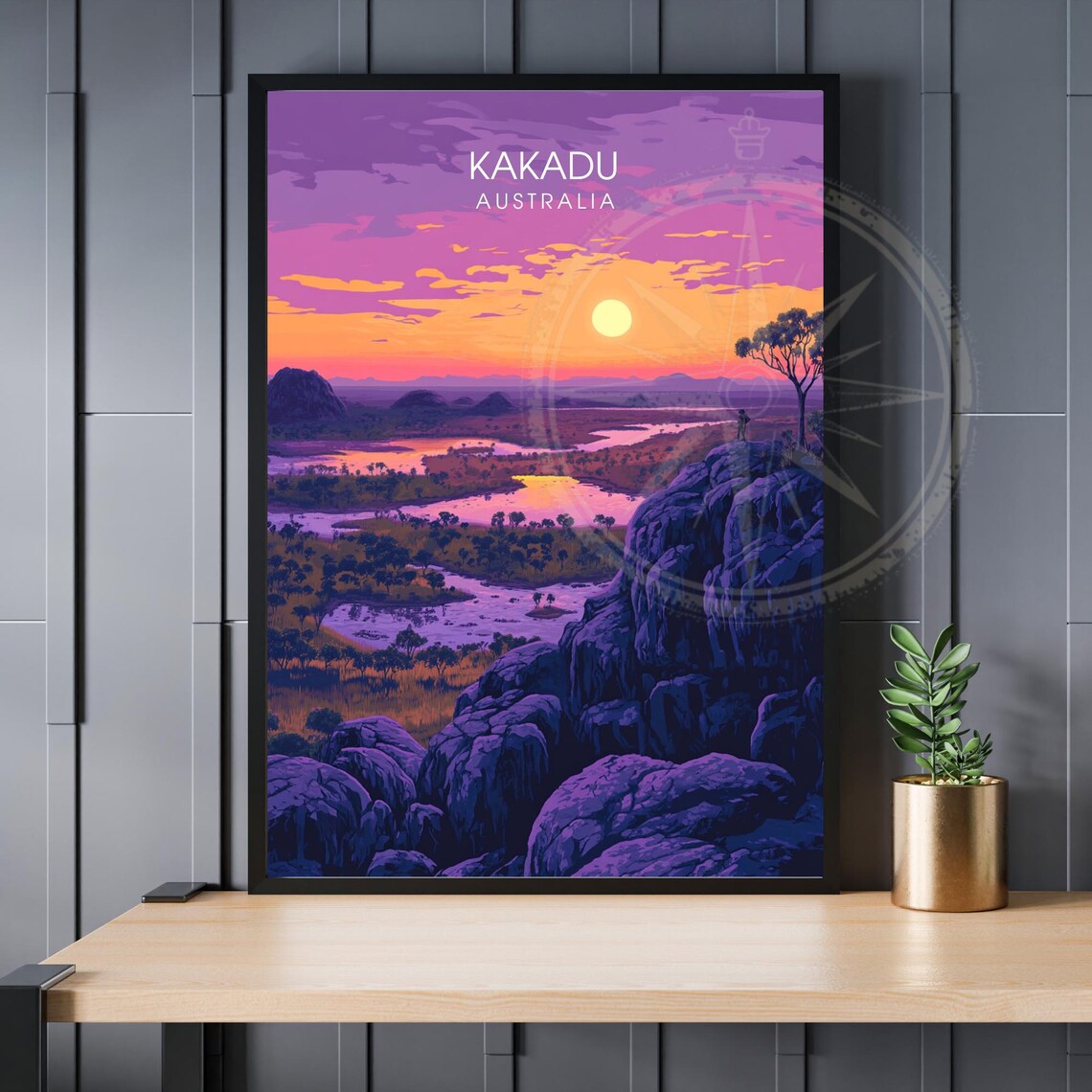 Kakadu Australia Sunset Wetlands Travel Poster Purple Outback Landscape