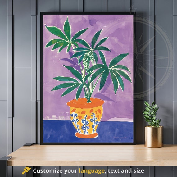 Poster Henri Matisse Impression Inspiration Vase And Plant On Purple Background