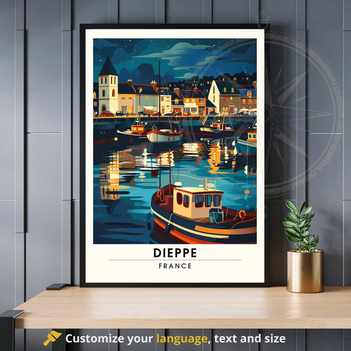 Dieppe France Travel Poster, A Night At The Port