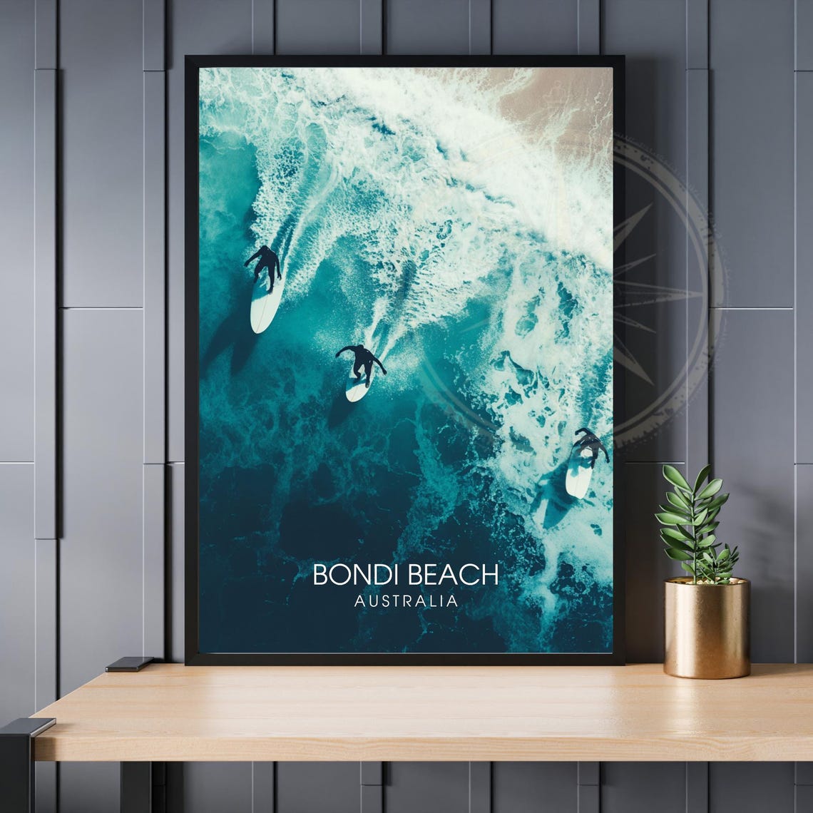 Bondi Beach Australia Aerial Surfers Overhead Wave Art Poster