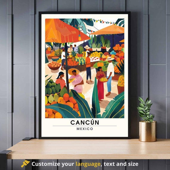 Cancn Print Travel Poster Mexico Market