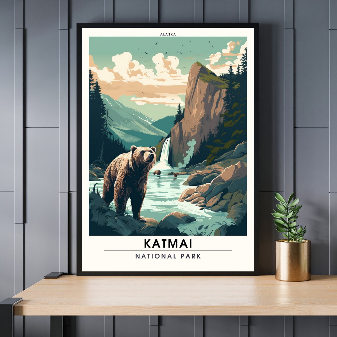 Katmai National Park Alaska Brown Bear Waterfall Wilderness Poster