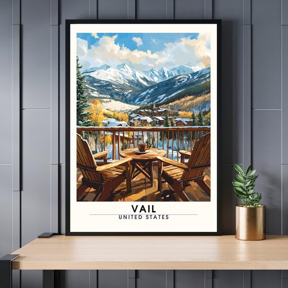 Vail Colorado Mountain Lodge Balcony View Winter Landscape Travel Poster