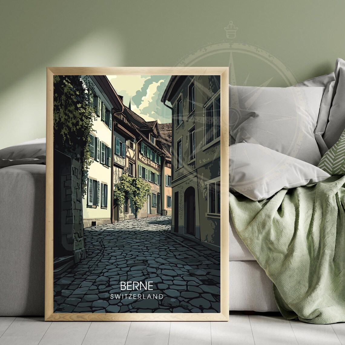 Berne Switzerland Old Town Cobblestone Street Travel Art Poster