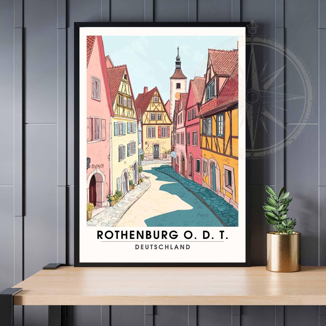 Rothenburg O. D. T. Colorful Old Town Street Germany Travel Poster