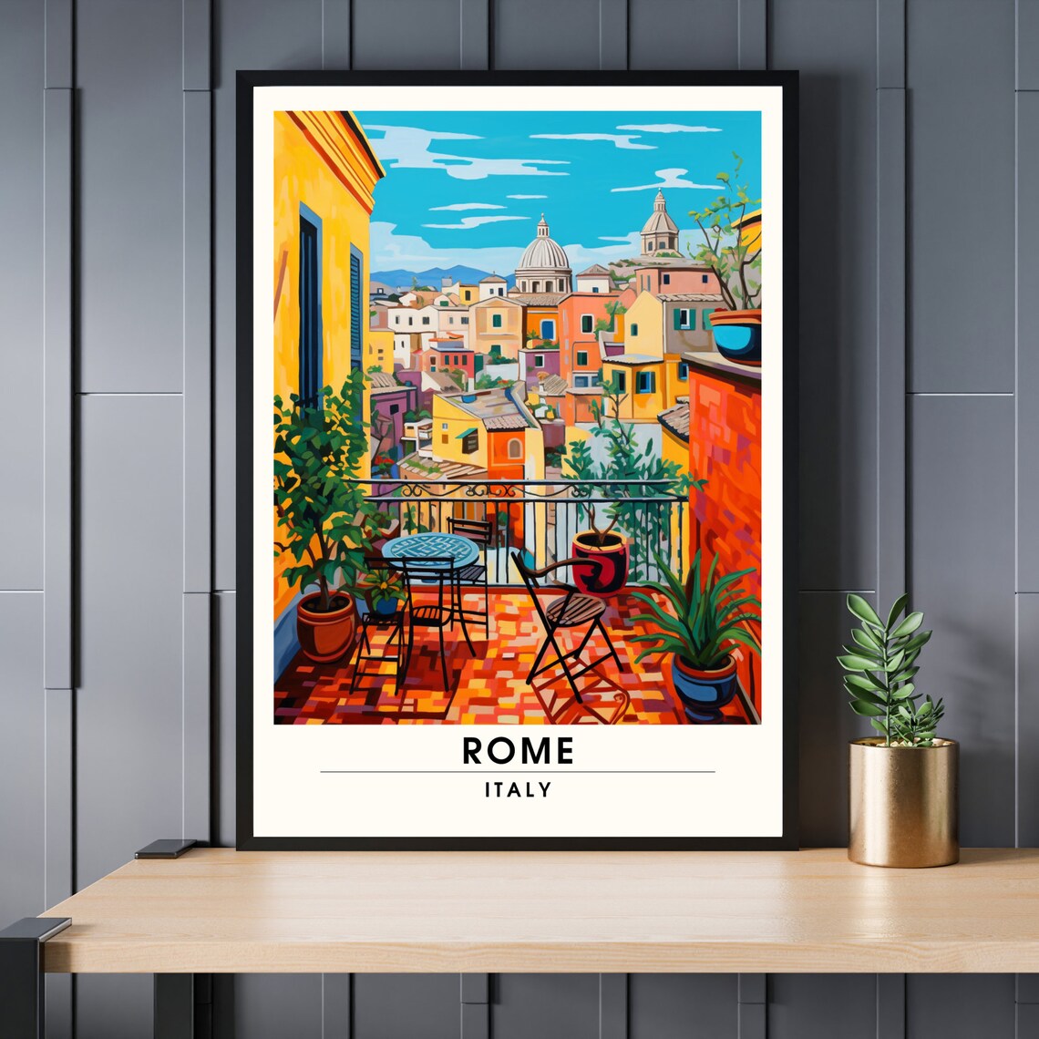 Rome Italy Colorful Balcony Terrace Old Town Painting Poster