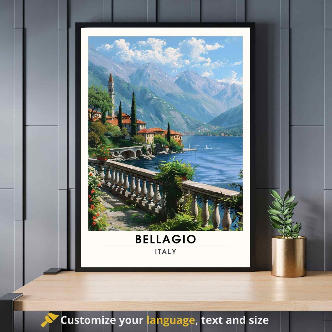 Bellagio Italy Flower Terrace Lake Como Viewpoint Travel Poster