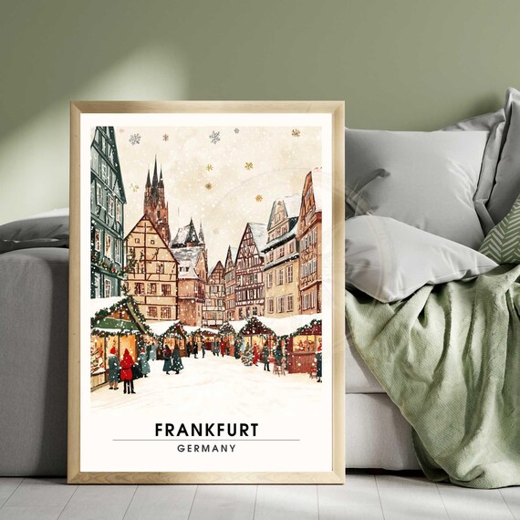 Frankfurt Christmas Market Snowy Timbered Town Square Poster
