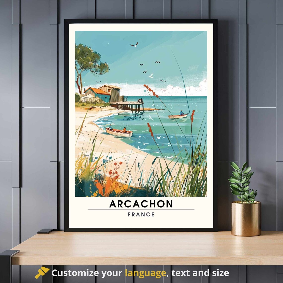 Arcachon France Seaside Cove Fishing Boats Beach Huts Travel Poster
