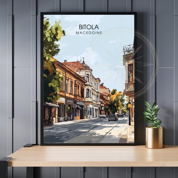 Bitola Macedoine Travel Poster Historic Street Scene North Macedonia Wall Decor